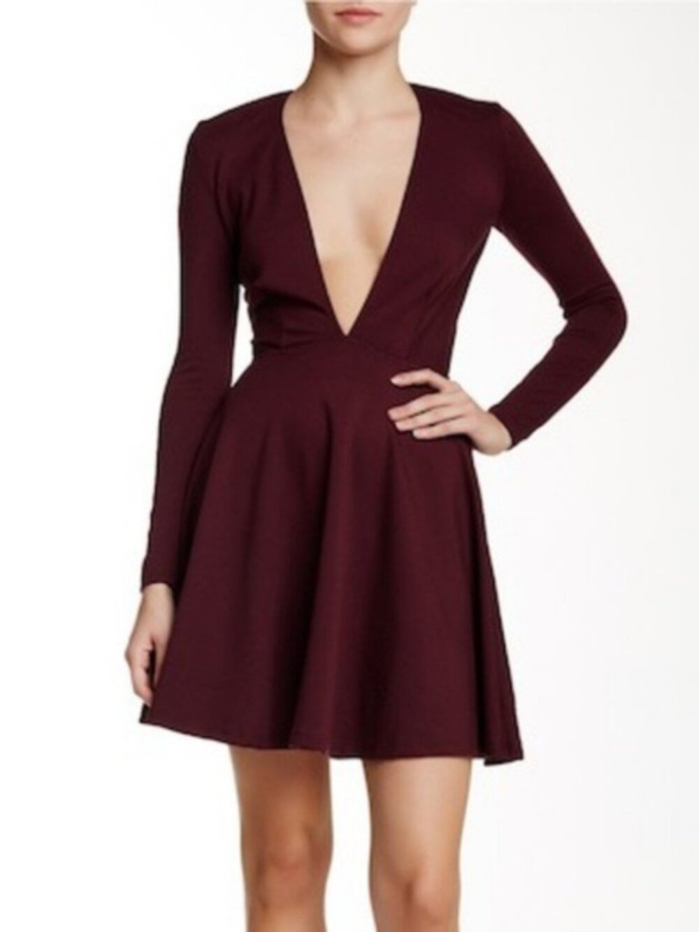 American Apparel Burgundy Deep-V Skater Dress